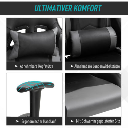 Ergonomischer Bürostuhl Gaming Stuhl Kunstleder Schaumstoff Schwarz