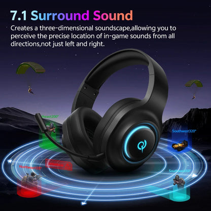 Heroad V200 Gaming over Ear Headphone Wireless Bluetooth 6.0 with Mic 50Mm Driver 7.1 Surround Sound Dynamic EQ RGB Headset