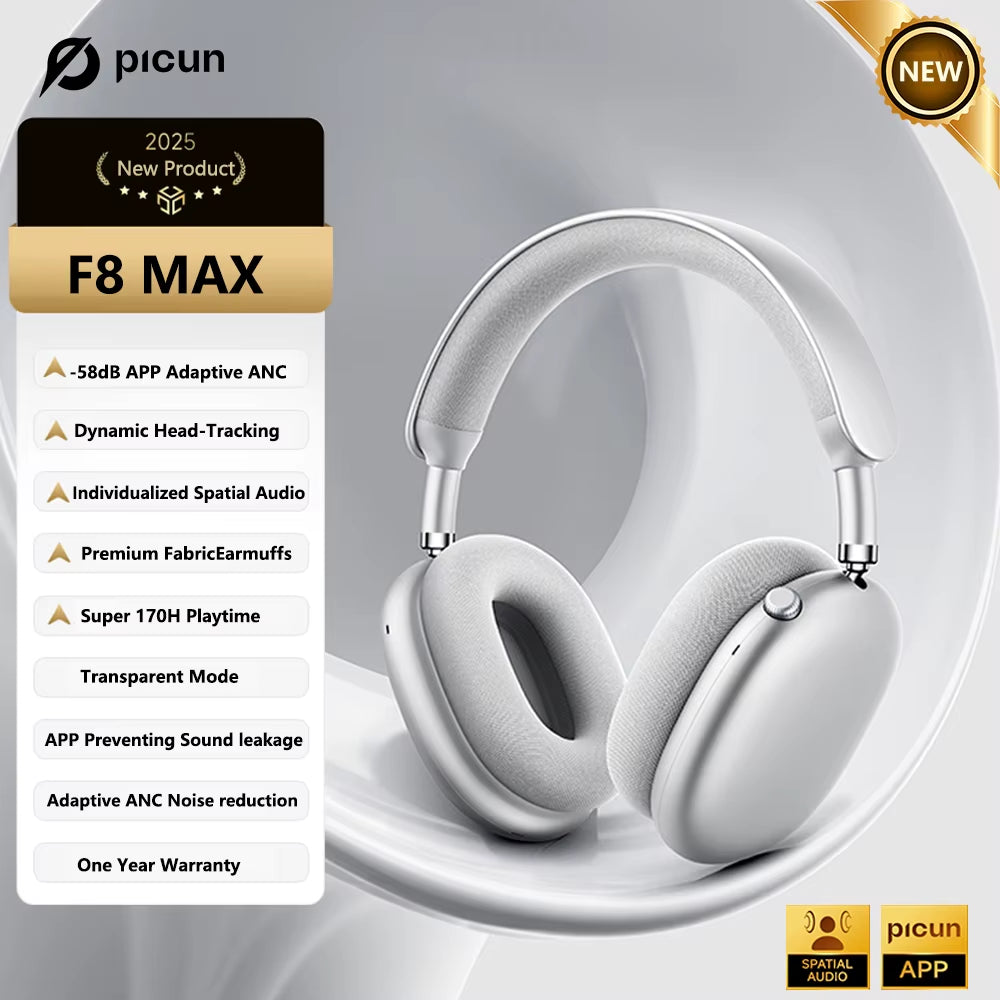 F8 Pro ANC Wireless Headphones 3D Spatial Audio Head Tracking -52Db ANC HIFI Bluetooth Headset ENC HD Mic Low-Latency APP