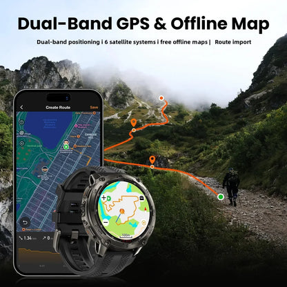 Tank T4 Smart Watch for Men Stainless Steel 6-Sat GPS Offline Maps 100M Waterproof 24/7 Health Monitor for Android Ios