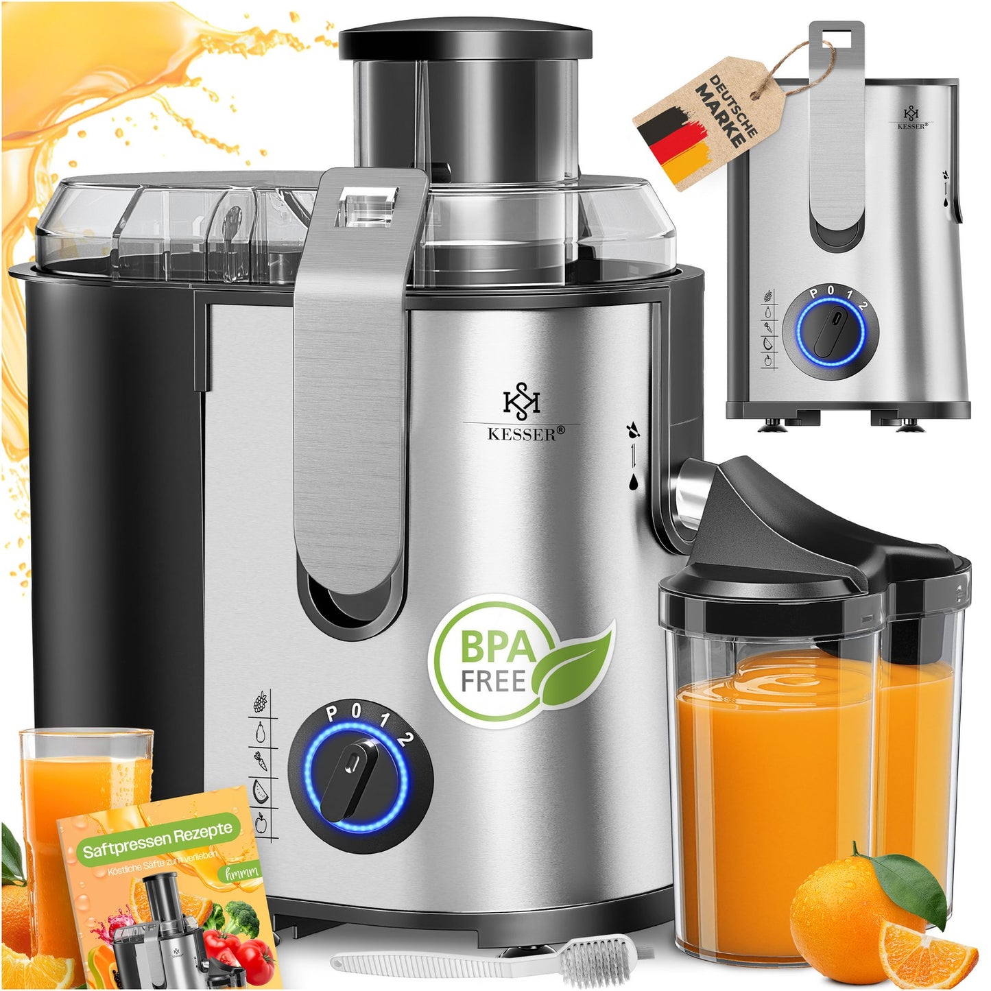 KESSER® Entsafter Saftpresse Edelstahl 1100W 85Mm Presse Obstpresse Saft Juicer
