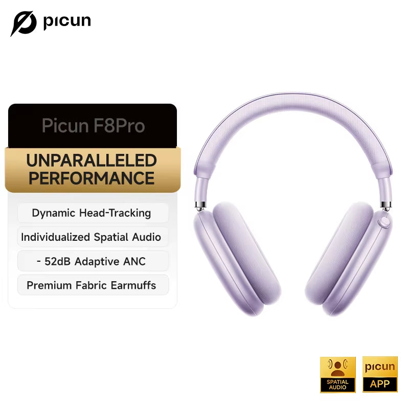 F8 Pro ANC Wireless Headphones 3D Spatial Audio Head Tracking -52Db ANC HIFI Bluetooth Headset ENC HD Mic Low-Latency APP