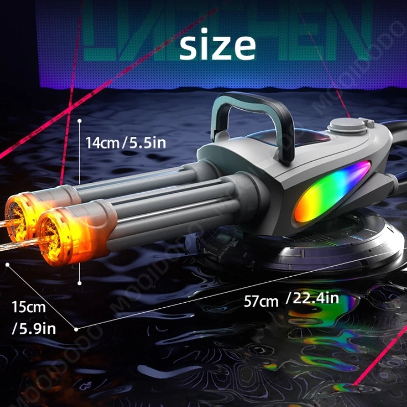 Automatic Double Rotating Gatling Water Gun Toy Gun Barrel with LED Spray Water Pistol Blaster Pool Outdoor Toy for Kids Adult