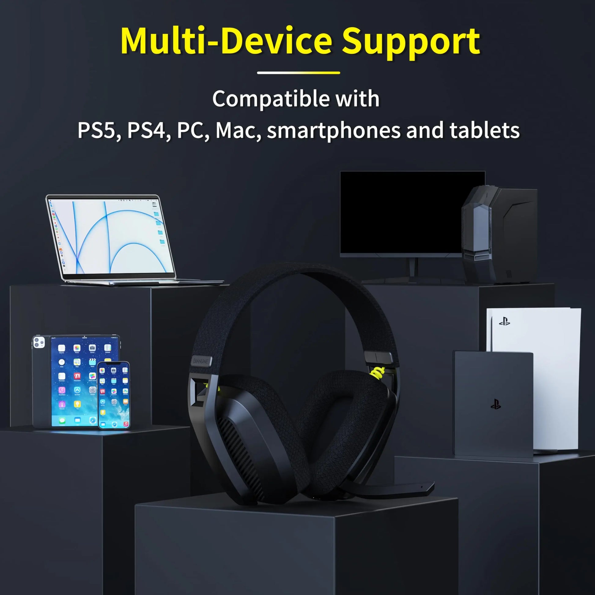 BW06 2.4Ghz Wireless Gaming Headset with Mic for PS5 PS4 PC Mac Playstation Bluetooth Gaming Headphone with Microphone