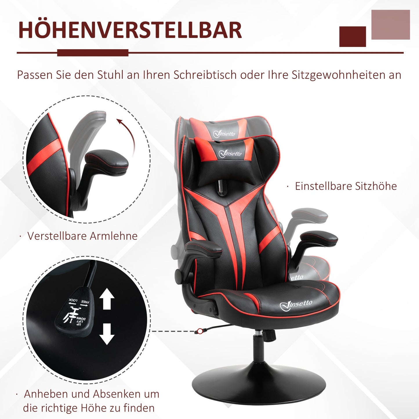 Gaming Stuhl Ergonomischer Computerstuhl Mit Wippfunktion Stahl Rot