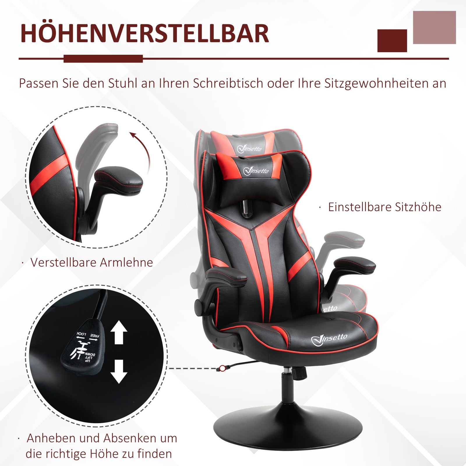 Gaming Stuhl Ergonomischer Computerstuhl Mit Wippfunktion Stahl Rot