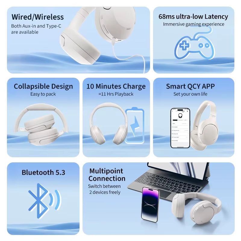 H3 Lite ANC Wireless Headphones Bluetooth 5.3 Active Noise Cancelling over Ear Headset 40Mm Driver Hifi Sound Earphones