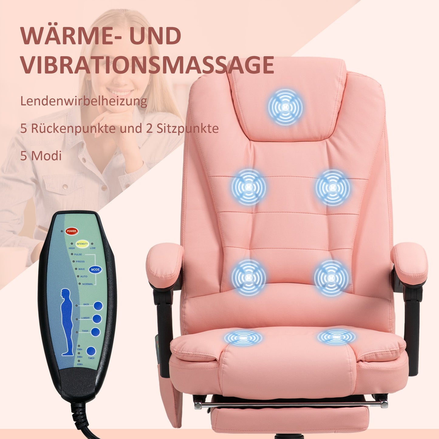 Bürostuhl Mit 7 Punkt Massage, Ergonomischer Gaming Sessel Mit Liegefunktion