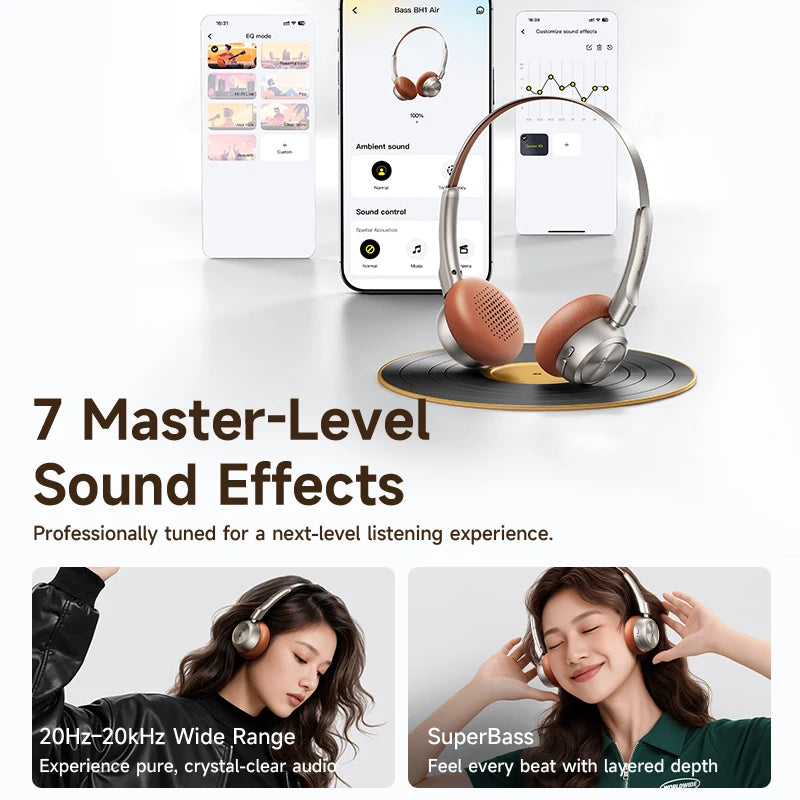 BH1 Air Wireless Headphones Bluetooth 6.0 ENC Noise Cancellation Lightweight 90G over Ear Headset 80H Earphone