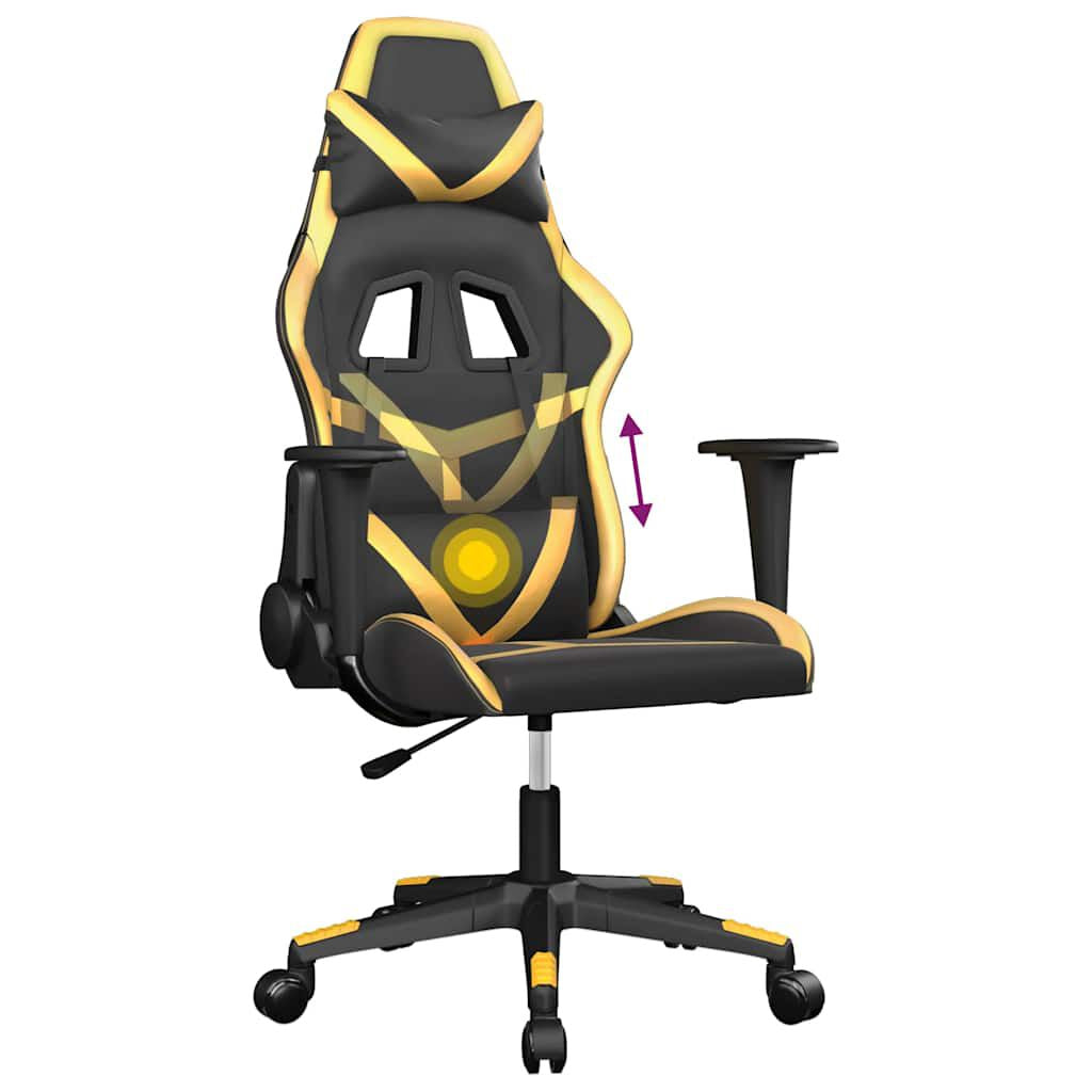 Gaming-Stuhl Mit Massagefunktion Schwarz & Golden Kunstleder