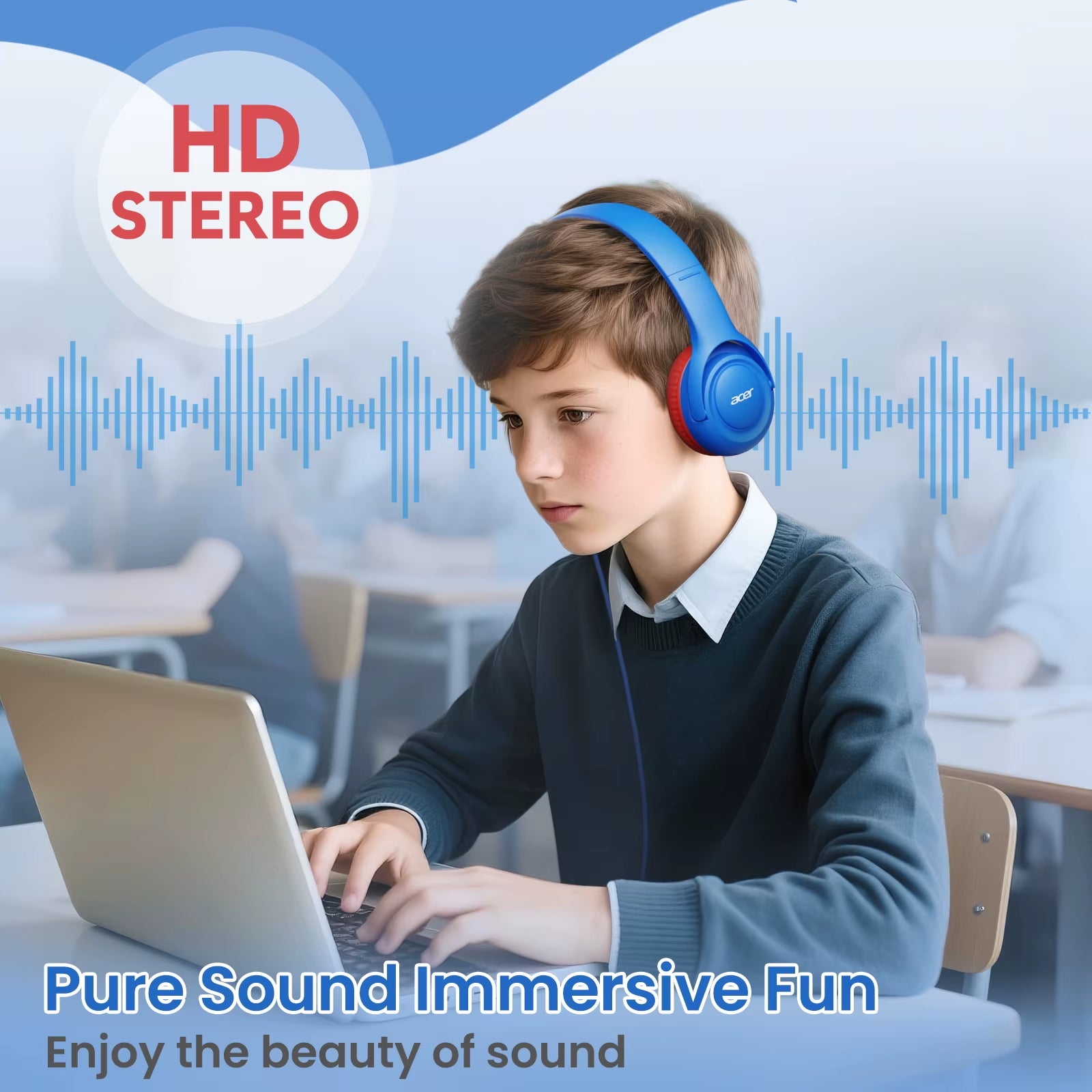 Kids Headphones Wired for School 85/94Db Volume Limiter Foldable Stereo Sound Headset for Kids Learning Tablet Ipad PC