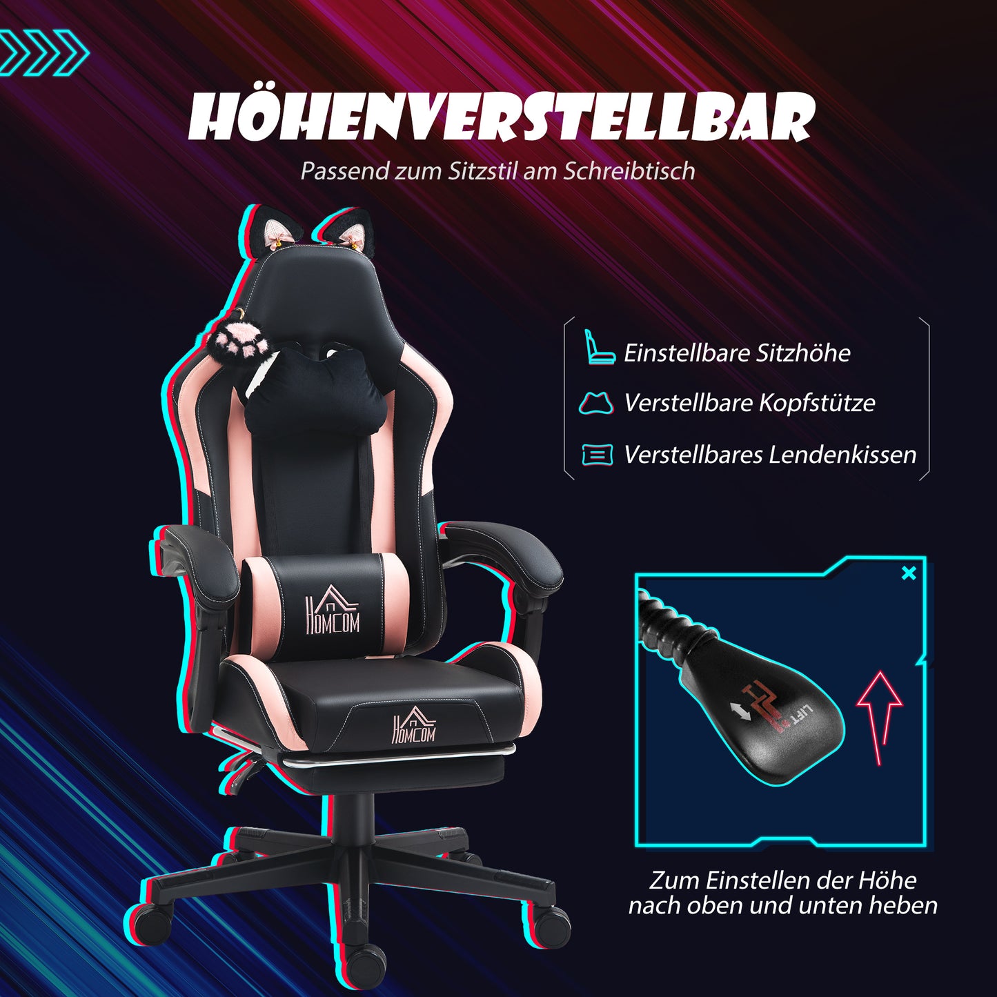 Gaming-Stuhl, Ergonomischer Gamer-Stuhl, Lendenwirbelst