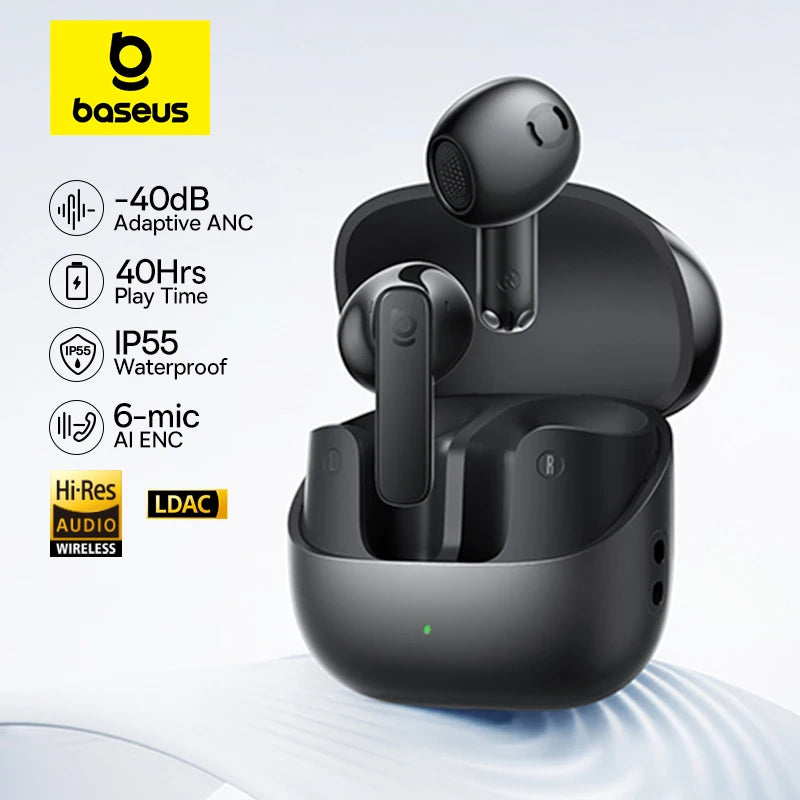 Bass BS1 NC -40Db Realtime Adaptive ANC Wireless Earbuds Bluetooth 6.0 Semi-Open Earphones LDAC Hi-Res Audio 6-Mic AI ENC