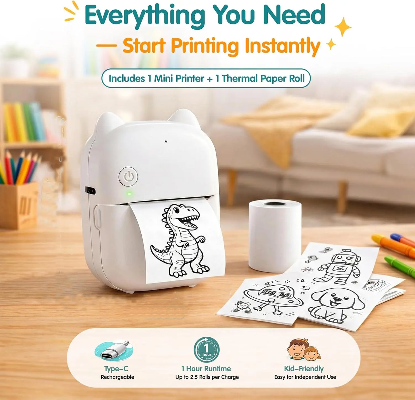 AI Mini Drucker mit App & Sprachsteuerung für Kinder