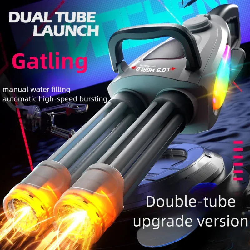 Automatic Double Rotating Gatling Water Gun Toy Gun Barrel with LED Spray Water Pistol Blaster Pool Outdoor Toy for Kids Adult