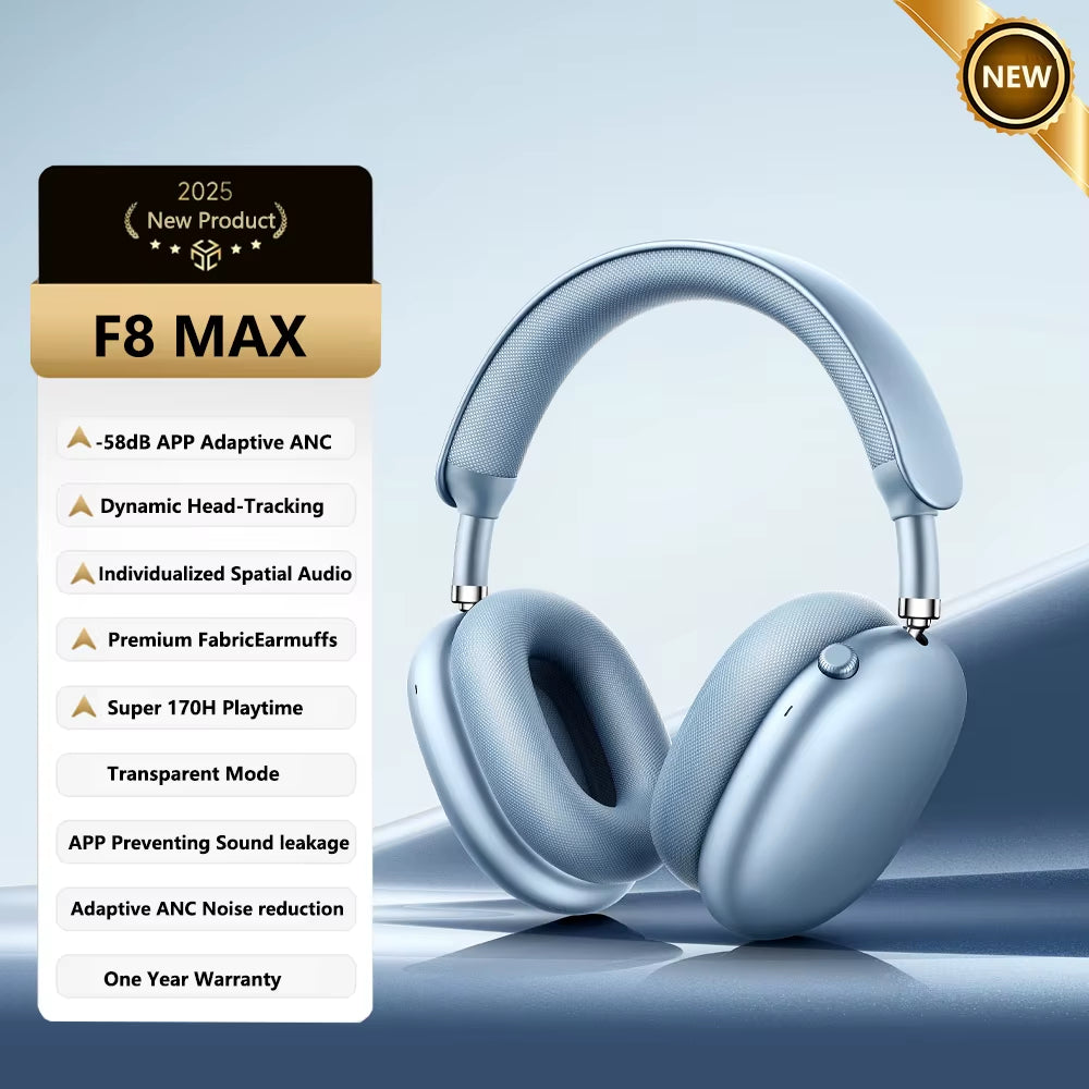 F8 Pro ANC Wireless Headphones 3D Spatial Audio Head Tracking -52Db ANC HIFI Bluetooth Headset ENC HD Mic Low-Latency APP