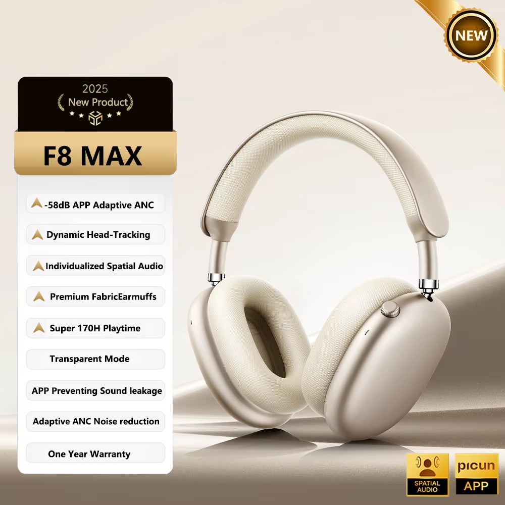 F8 Pro ANC Wireless Headphones 3D Spatial Audio Head Tracking -52Db ANC HIFI Bluetooth Headset ENC HD Mic Low-Latency APP