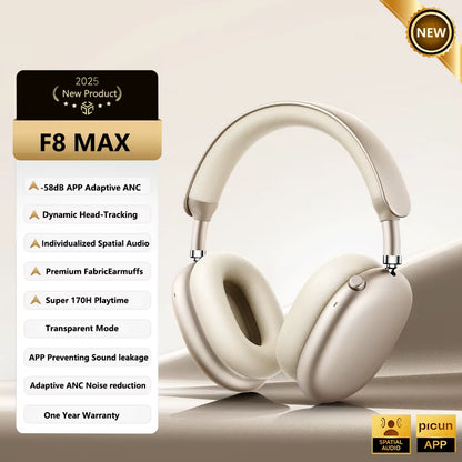 F8 Pro ANC Wireless Headphones 3D Spatial Audio Head Tracking -52Db ANC HIFI Bluetooth Headset ENC HD Mic Low-Latency APP
