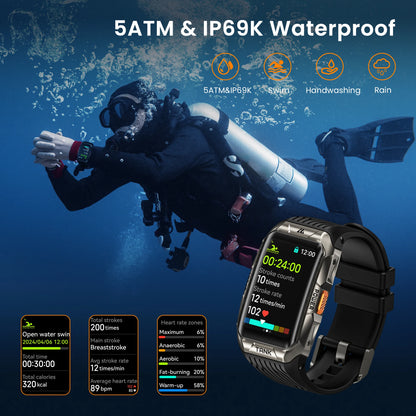 2025  TANK X2 Rugged Smart Watch for Men 3D Curved Screen AMOLED AOD 5ATM IP69K Waterproof Bluetooth Call AI Assistant