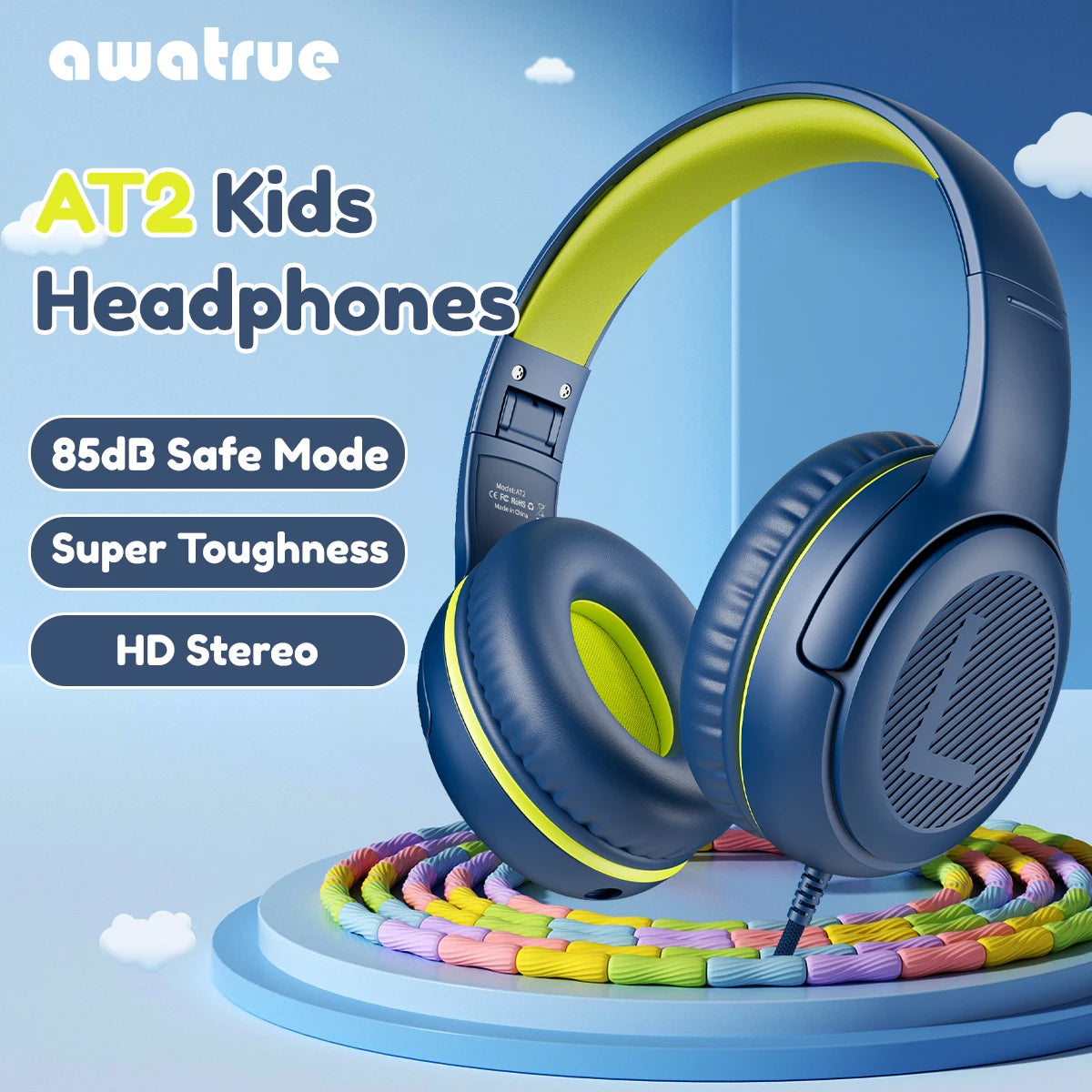 AWATRUE AT2 Headset,3.5Mm Surround Stereo Gaming Headphones with Mic Soft Memory Earmuffs for Pc,Laptop,Kids for School Toddler