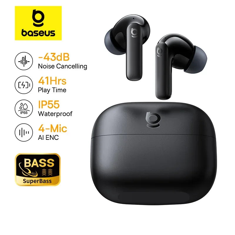 Bass EP10/BP1 NC -43Db Noise Cancelling ANC True Wireless Earbuds Bluetooth 6.0 In-Ear Wireless Earphones 4-Mics Ear Buds