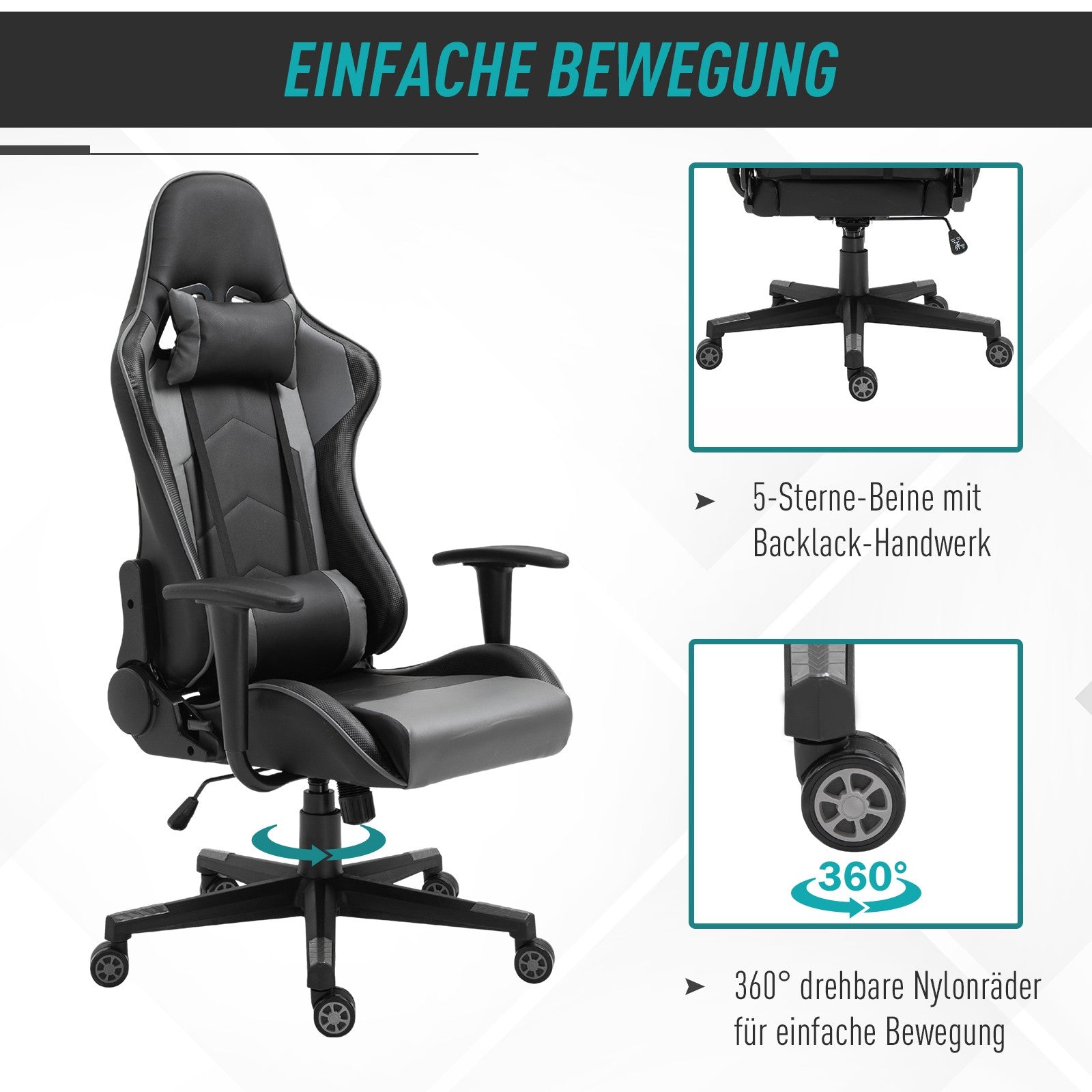 Ergonomischer Bürostuhl Gaming Stuhl Kunstleder Schaumstoff Schwarz