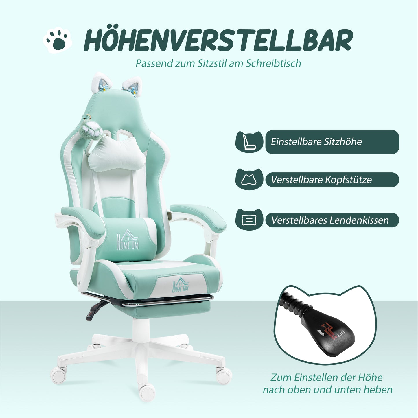 Gaming-Stuhl, Ergonomischer Gamer-Stuhl, Lendenwirbelst