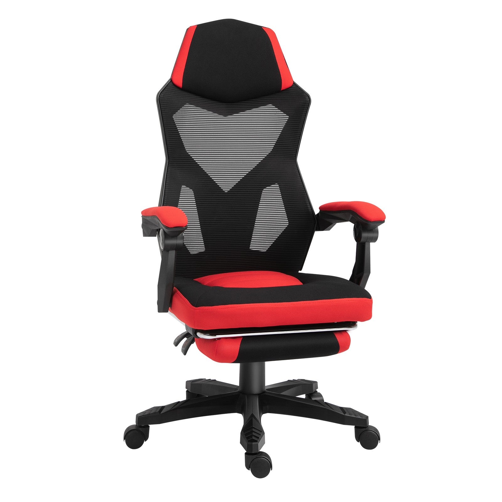 Ergonomischer Bürostuhl Gaming Stuhl Drehstuhl Mit Fußstütze Polyester Schwarz