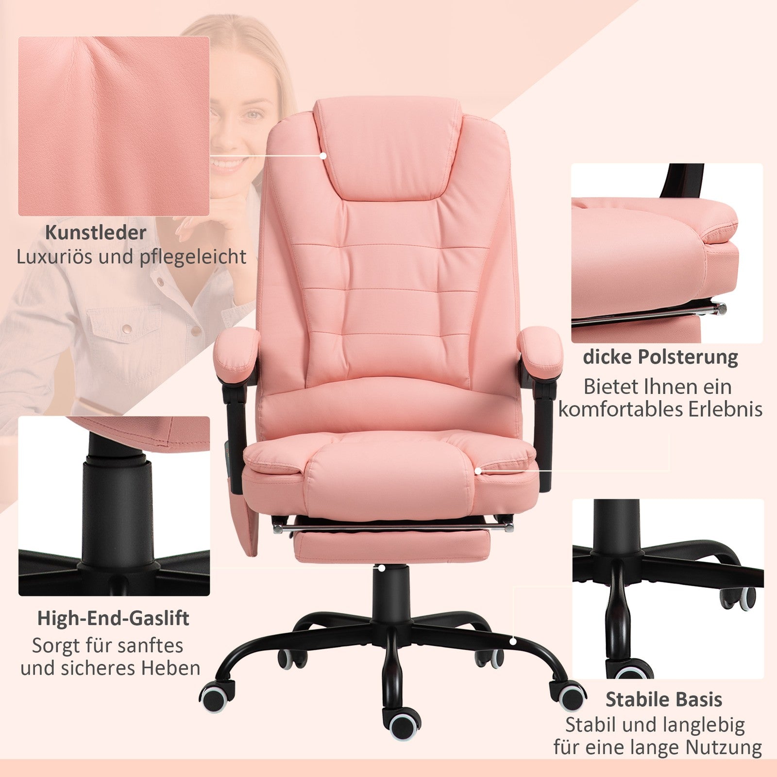 Bürostuhl Mit 7 Punkt Massage, Ergonomischer Gaming Sessel Mit Liegefunktion