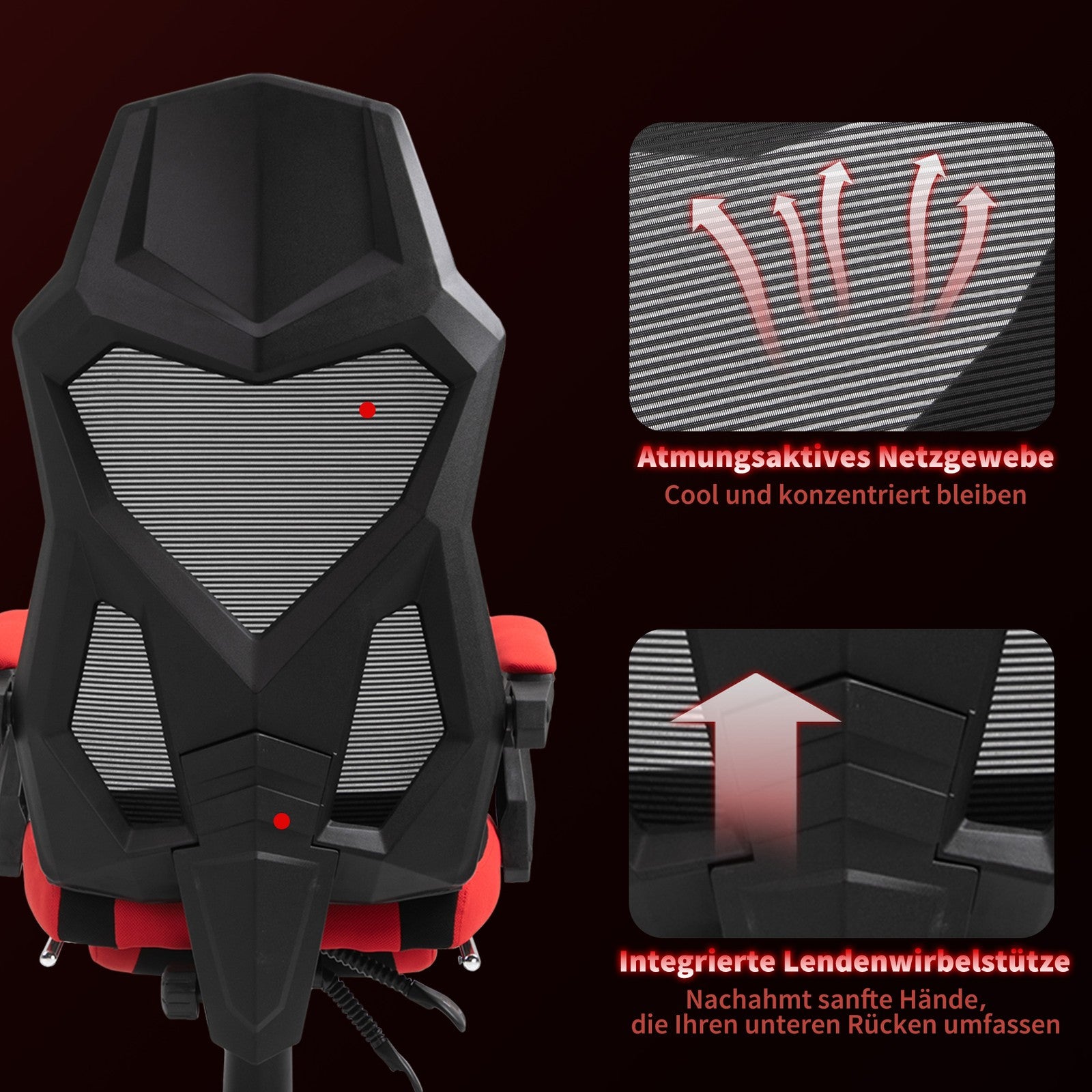 Ergonomischer Bürostuhl Gaming Stuhl Drehstuhl Mit Fußstütze Polyester Schwarz