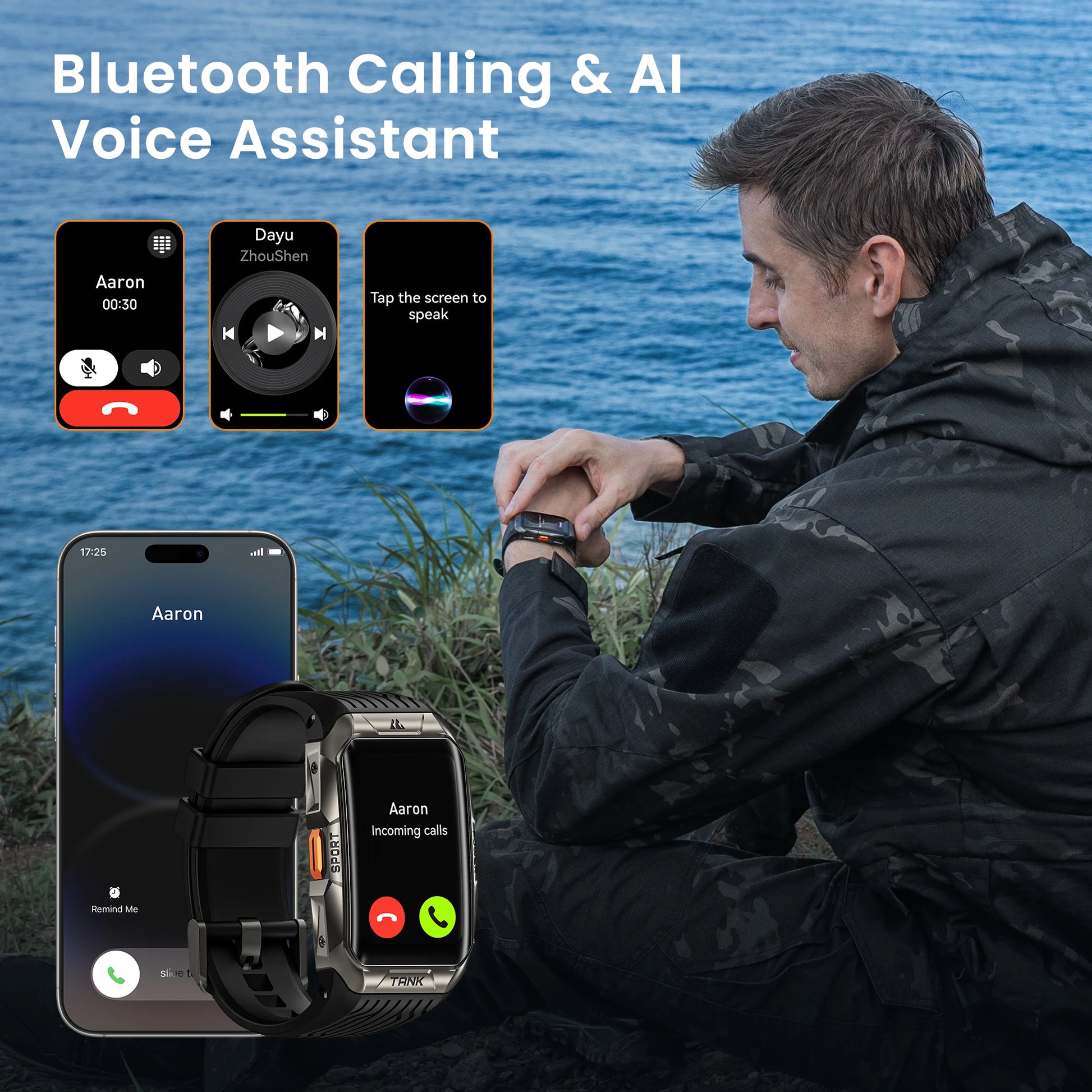 2025  TANK X2 Rugged Smart Watch for Men 3D Curved Screen AMOLED AOD 5ATM IP69K Waterproof Bluetooth Call AI Assistant