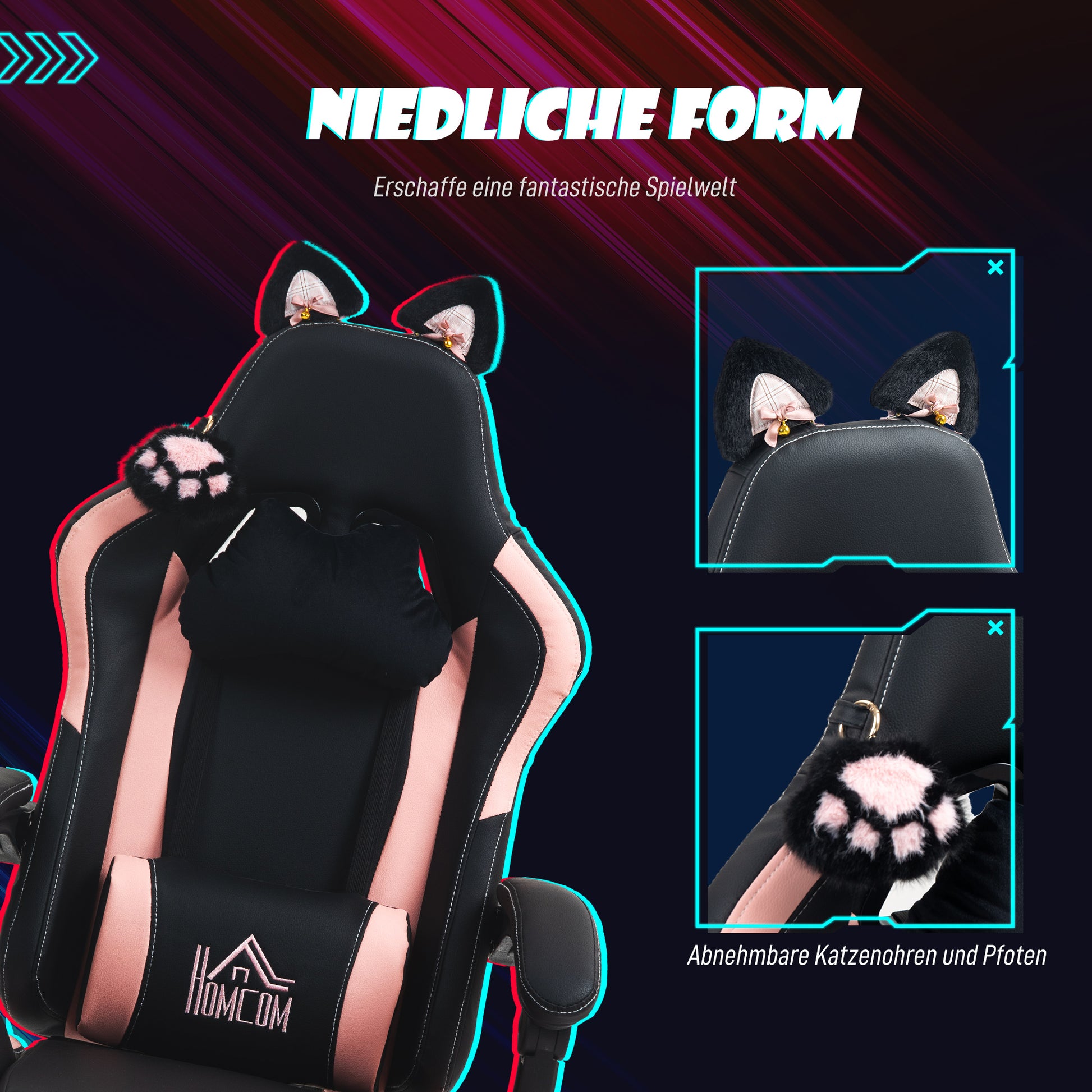 Gaming-Stuhl, Ergonomischer Gamer-Stuhl, Lendenwirbelst