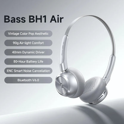 BH1 Air Wireless Headphones Bluetooth 6.0 ENC Noise Cancellation Lightweight 90G over Ear Headset 80H Earphone