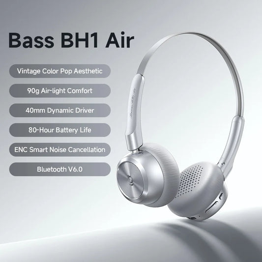 BH1 Air Wireless Headphones Bluetooth 6.0 ENC Noise Cancellation Lightweight 90G over Ear Headset 80H Earphone