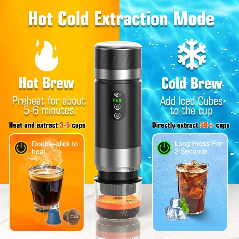 3-In-1 Portable Espresso Coffee Machine with Digital Display Removable Battery for Car & Home Camping Coffee Maker