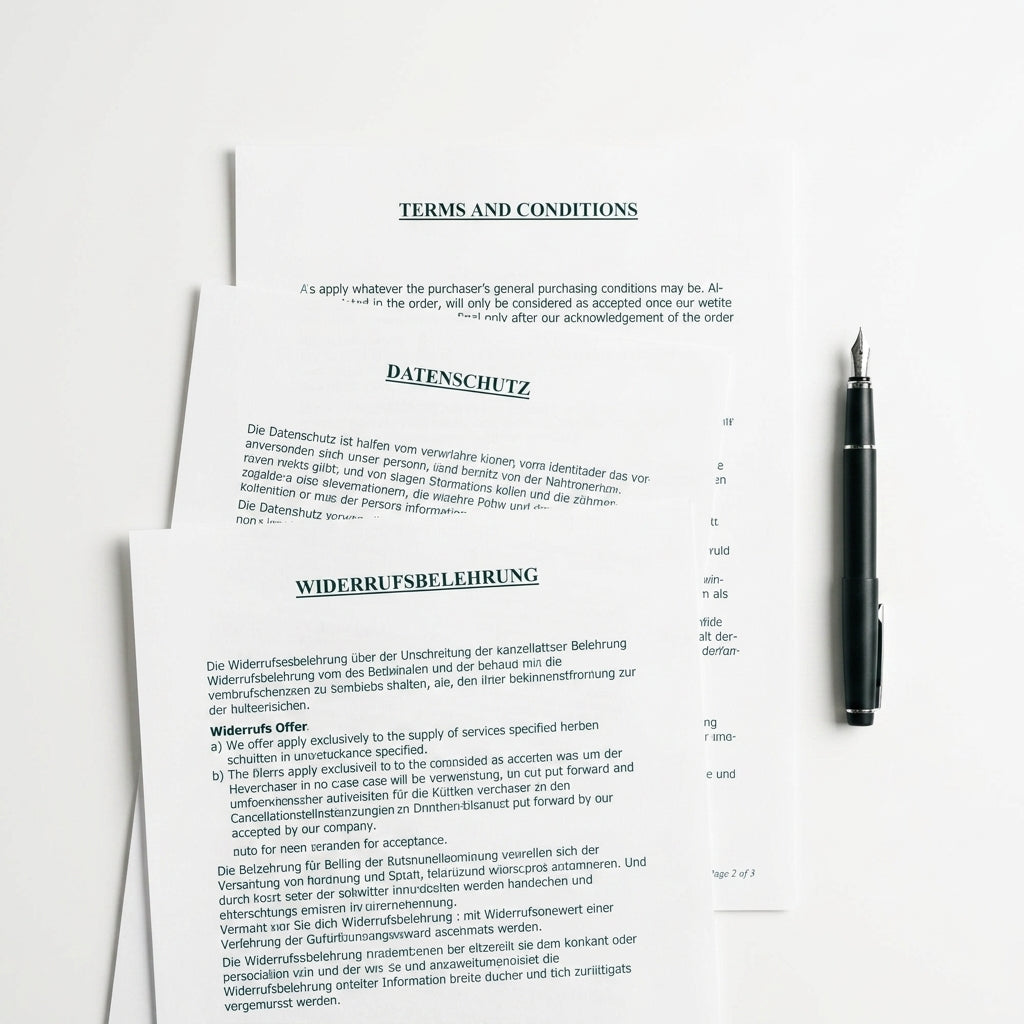 Rechtstexte / Dokumente — Rechtssicherheit Flatlay | Generated by Modelize