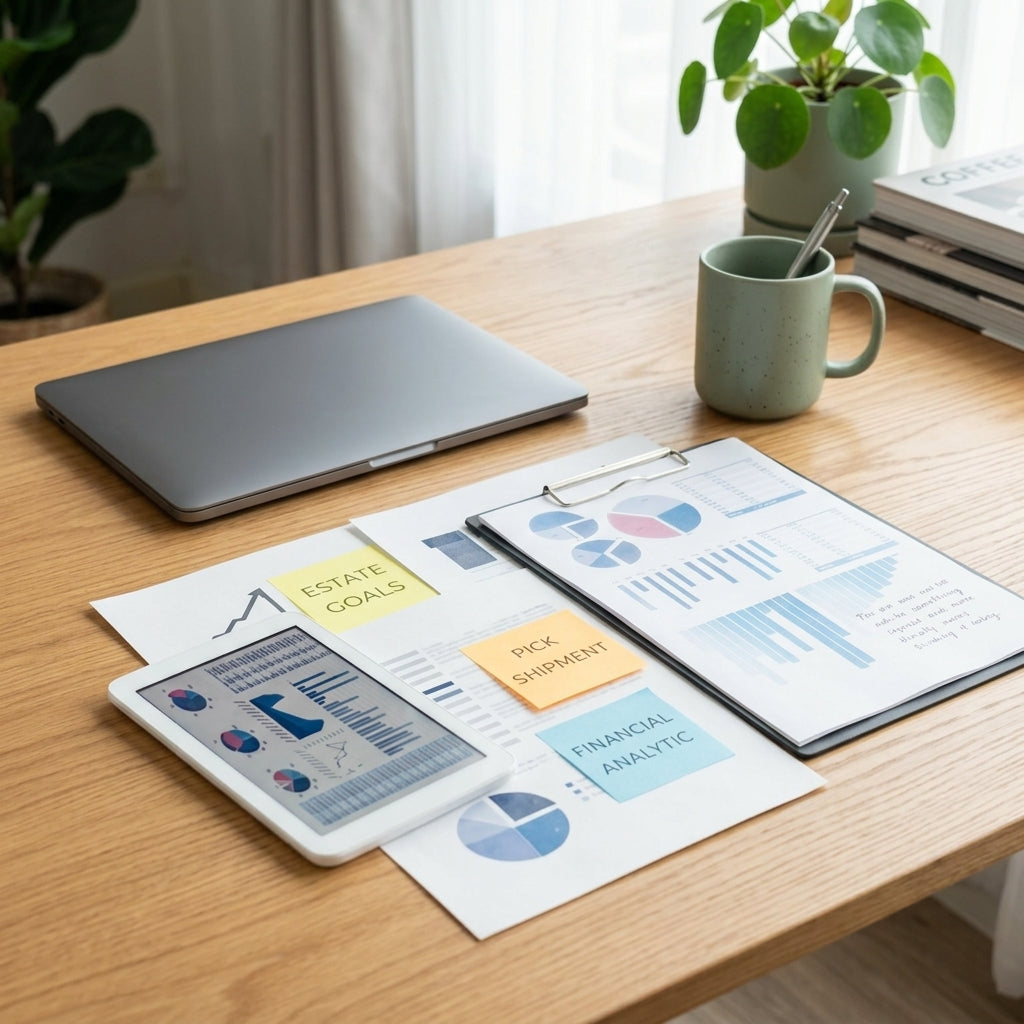 Gedruckte Anleitung/Infografik-Set — Desk Lifestyle Scene | Generated by Modelize