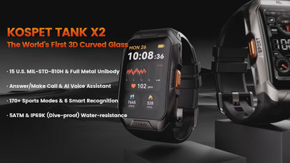 KOSPET Tank X2 Premium Herren Smartwatch – 5ATM, IP69K & Health Tracking
